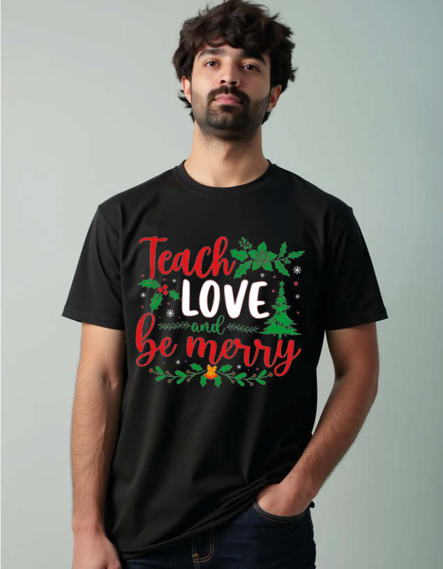 teach love and be merry Unisex Printed Graphic T-Shirt For Mens, Womens & Kids