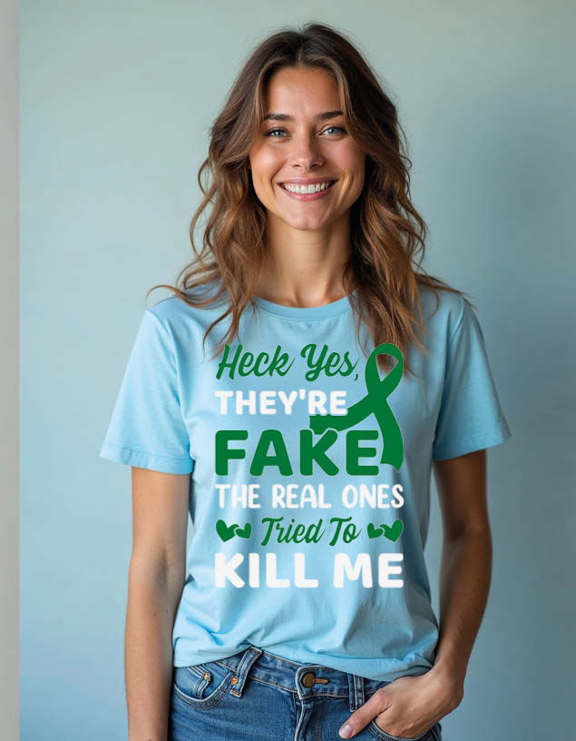 Thumbnail: heck yes they're fake the real ones tried to kill me Unisex Printed Graphic Tees