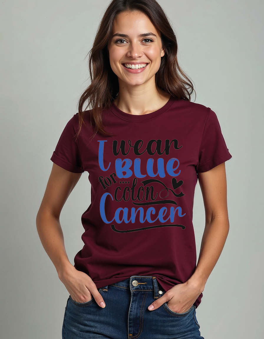 Thumbnail: i wear blue for colon cancer Unisex Printed Graphic Tees For Mens, Womens & Kids