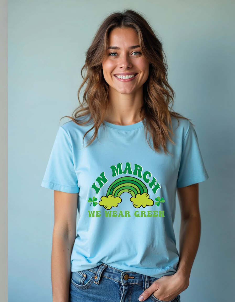 Thumbnail: in march we wear green Unisex Printed Graphic T-Shirt For Mens, Womens & Kids