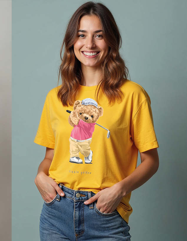 Teddy Bear Golf Player Unisex Printed Graphic T-Shirt For Mens Womens & Kids