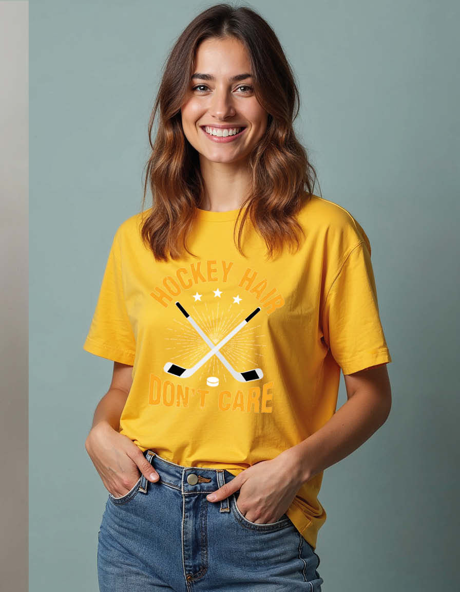 Thumbnail: hockey hair don't care Unisex Printed Graphic T-Shirt For Mens, Womens & Kids