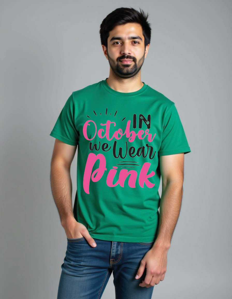Thumbnail: in october we wear pink Unisex Printed Graphic T-Shirt For Mens, Womens & Kids