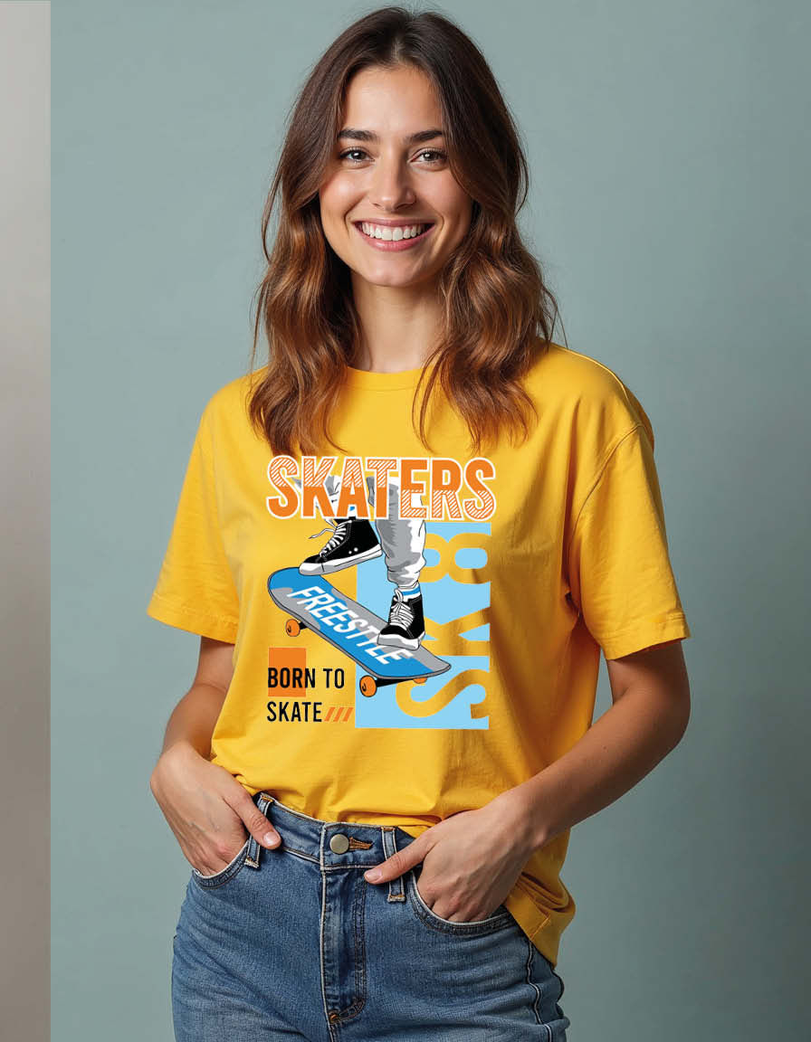 Thumbnail: skaters born to skate Unisex Printed Graphic T-Shirt For Mens Womens & Kids