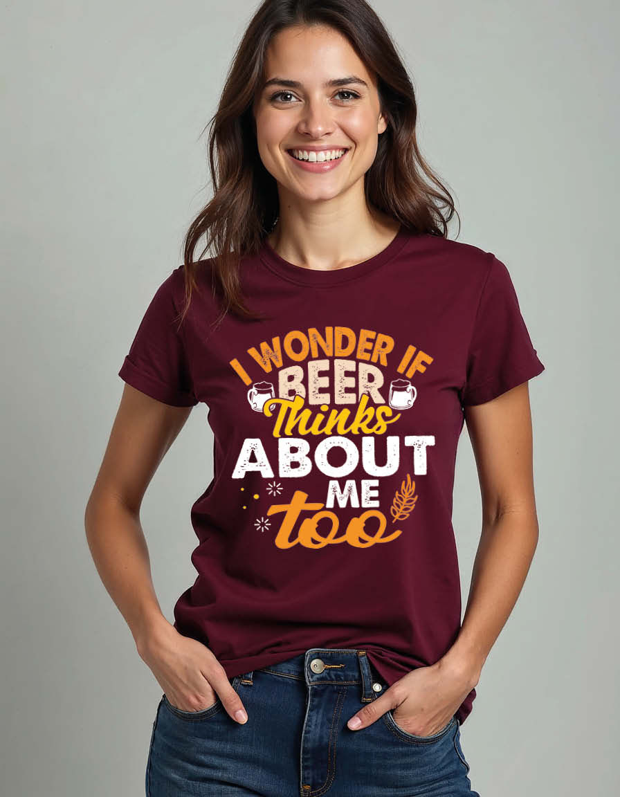 Thumbnail: i wonder if beer thinks about me too Vintage Unisex Printed Graphic T-Shirt