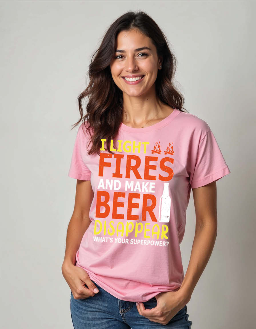 Thumbnail: i light fires and make beer disappear what's your superpower Unisex Printed Tees