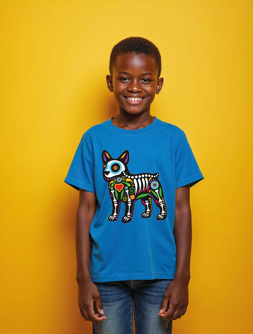 Thumbnail: Cute Colorful Sugar Skull Dog Illustration Unisex Printed Graphic T-Shirt