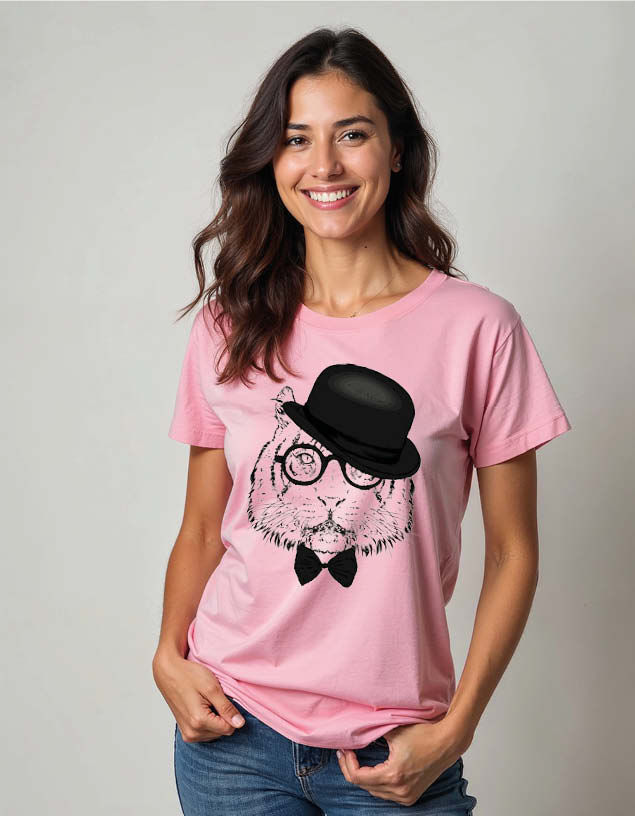 Thumbnail: Hipster Tiger with Bowler Hat Unisex Printed Graphic Tees For Mens Womens & Kids