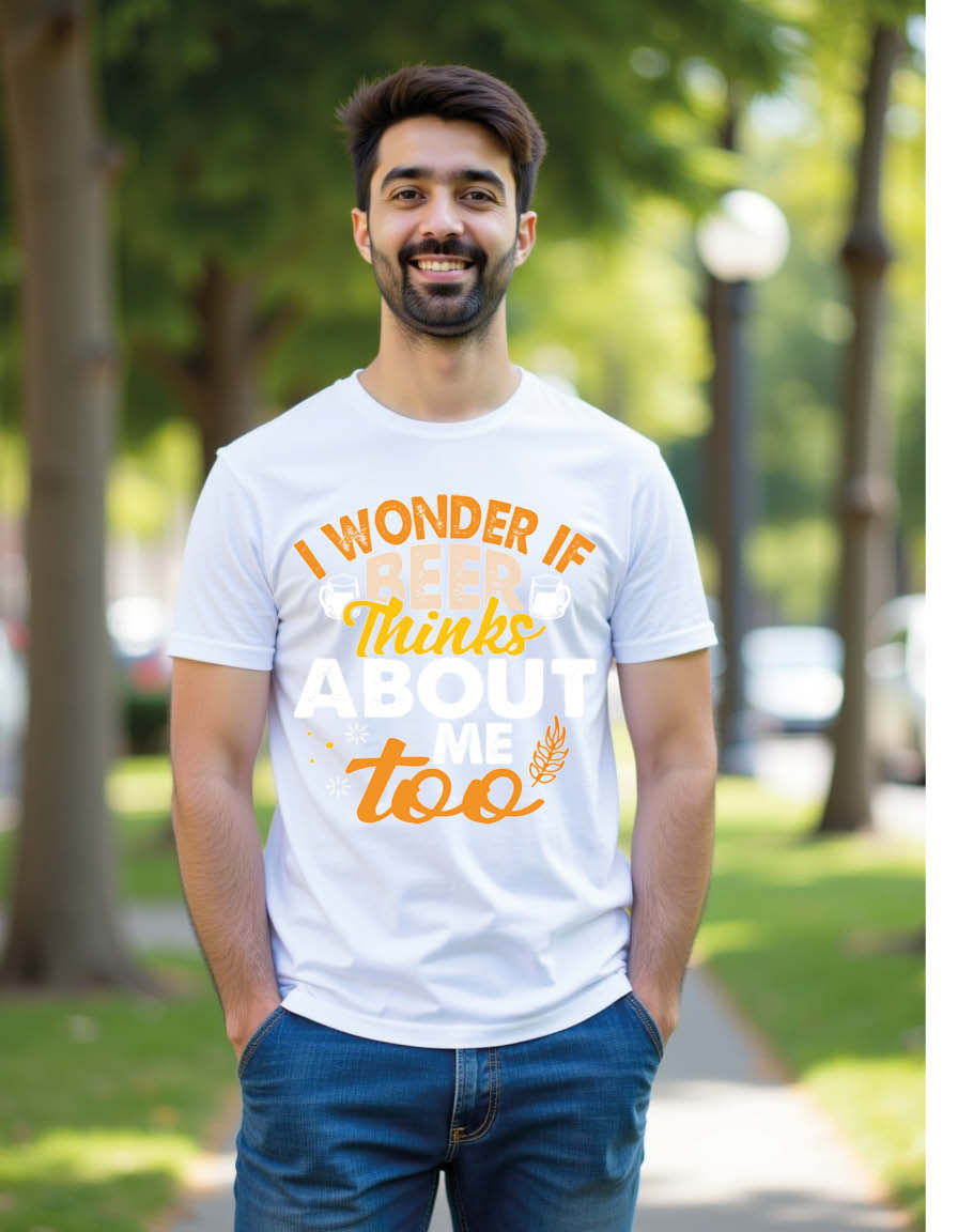 Thumbnail: i wonder if beer thinks about me too Vintage Unisex Printed Graphic T-Shirt