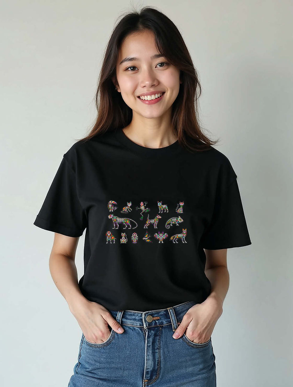 Thumbnail: Cute Colorful Sugar Skull Pony Pattern Unisex Printed Graphic T-Shirt