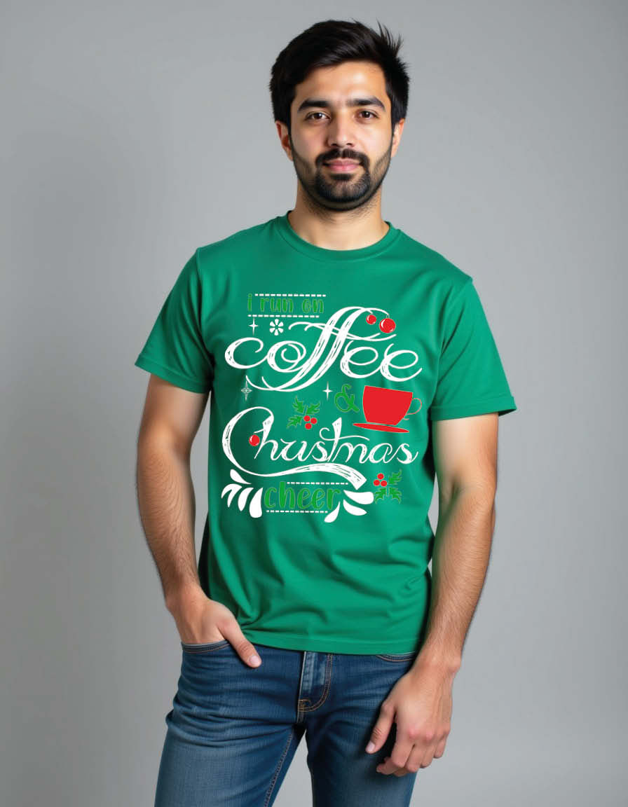 Thumbnail: i run on coffee & christmas cheer Casual Unisex Printed Graphic T-Shirt