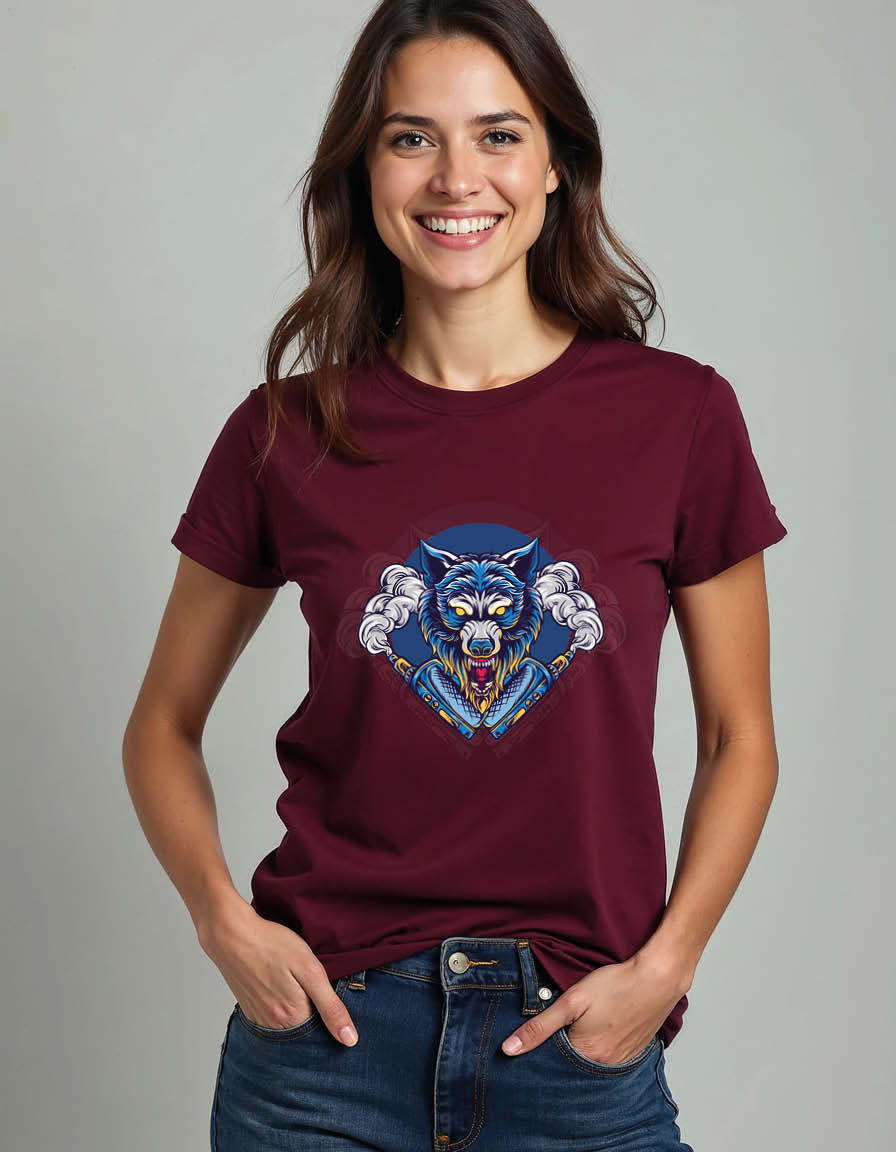 Thumbnail: Cyber Wolf King Unisex Printed Graphic T-Shirt For Mens, Womens & Kids