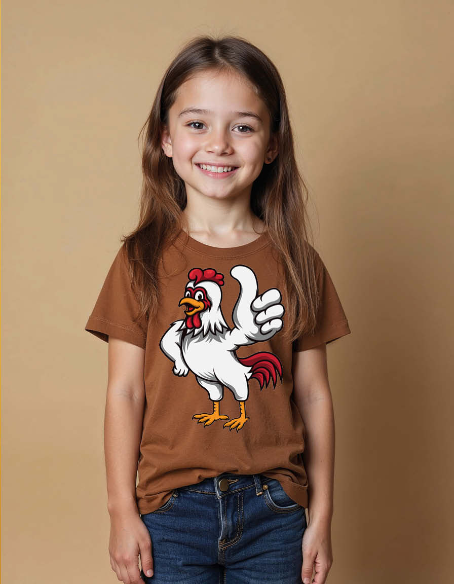 Cartoon Thumbs Up Chicken Unisex Printed Graphic T-Shirt For Mens, Womens & Kids