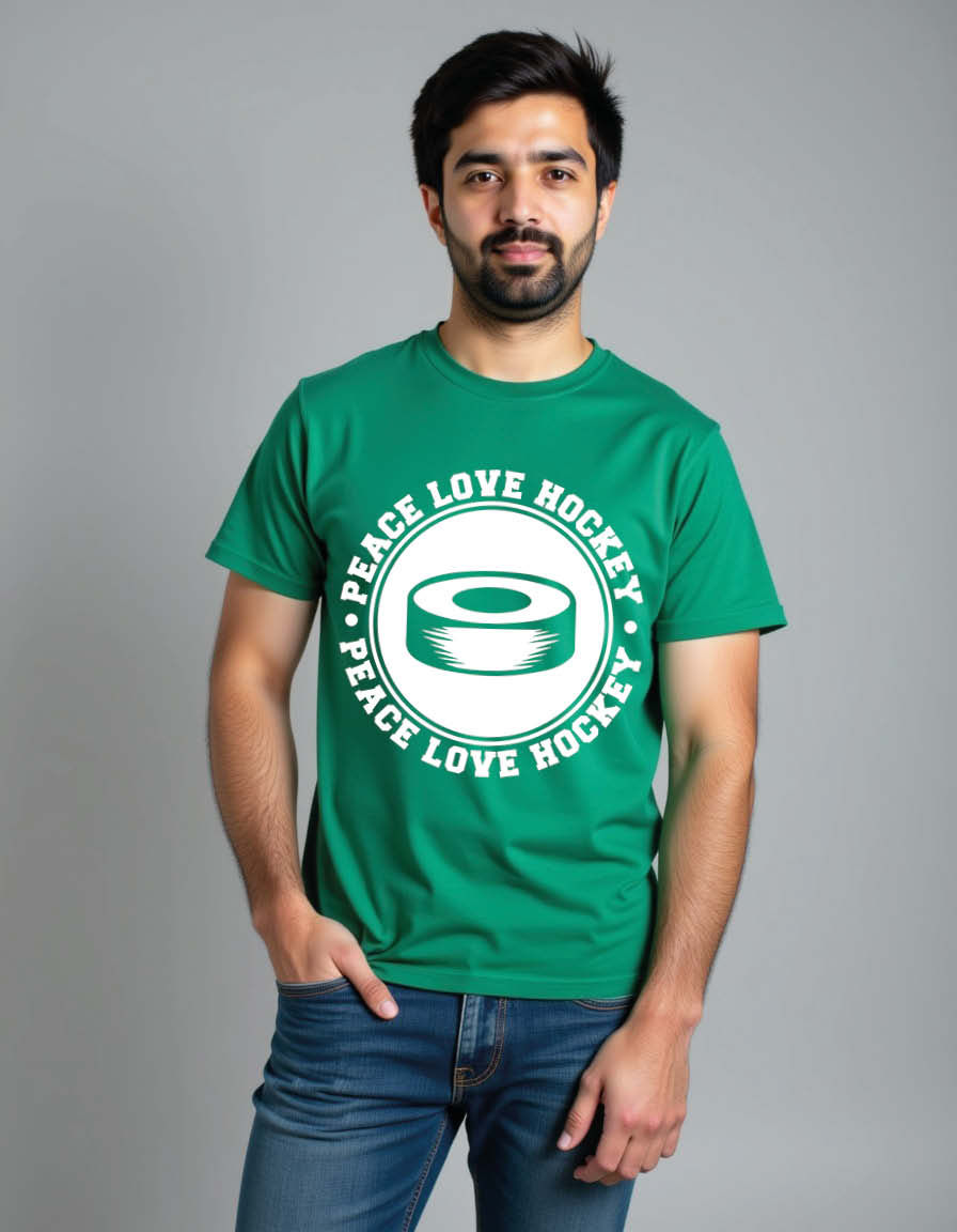 Thumbnail: peace love hockey Unisex Printed Graphic T-Shirt For Mens, Womens & Kids