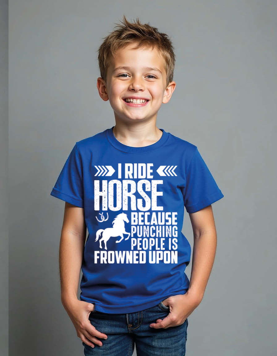 Thumbnail: i ride horse because punching people is frowned upon Unisex Printed Graphic Tees