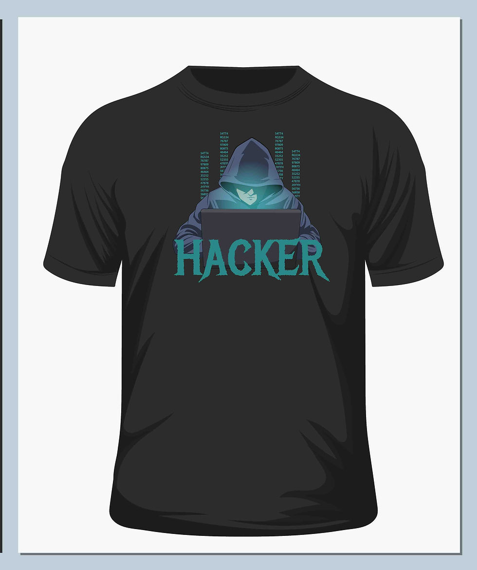 Thumbnail: T shirt illustration hacker man dark hood sitting laptop.