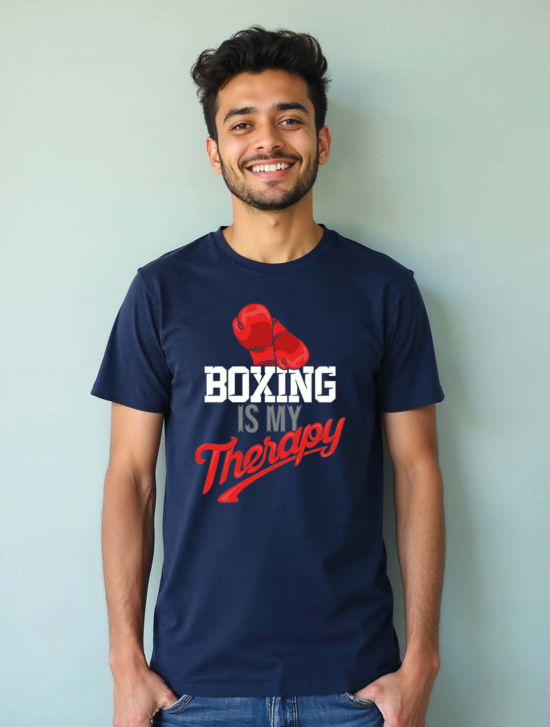boxing is my therapy Unisex Printed Graphic T-Shirt For Women, Men & Kids