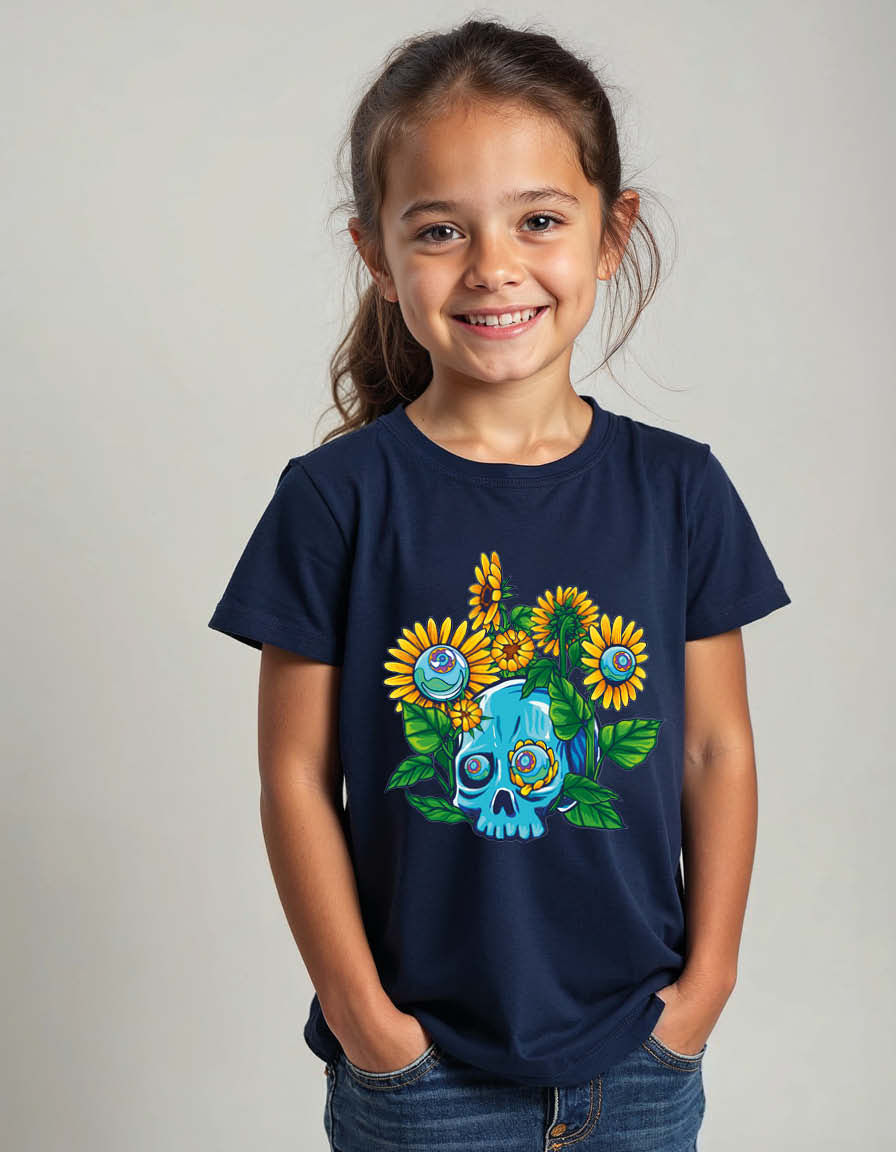 Thumbnail: Sunflower Skull Casual Unisex Printed Graphic T-Shirt for Mens,Womens & Kids
