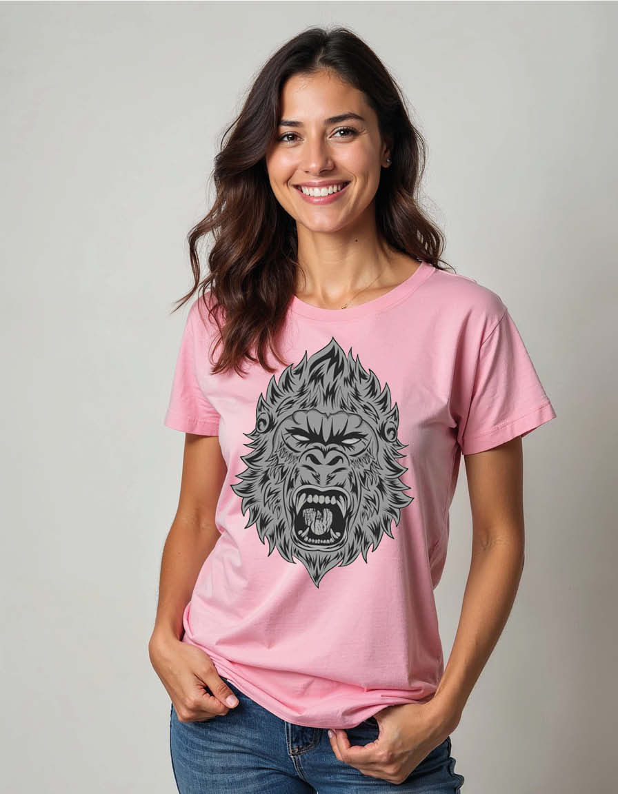 Thumbnail: Engraved Roaring Gorilla Unisex Printed Graphic T-Shirt for Mens,Womens & Kids