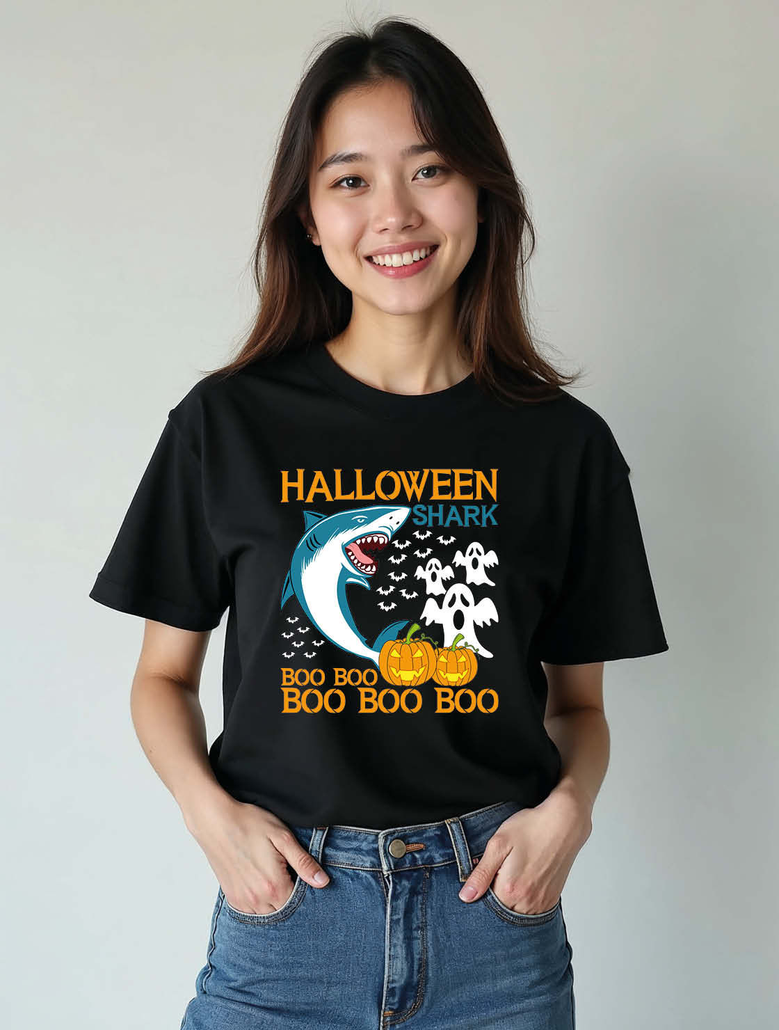 Halloween shark boo boo boo boo Unisex Printed Graphic T-shirt
