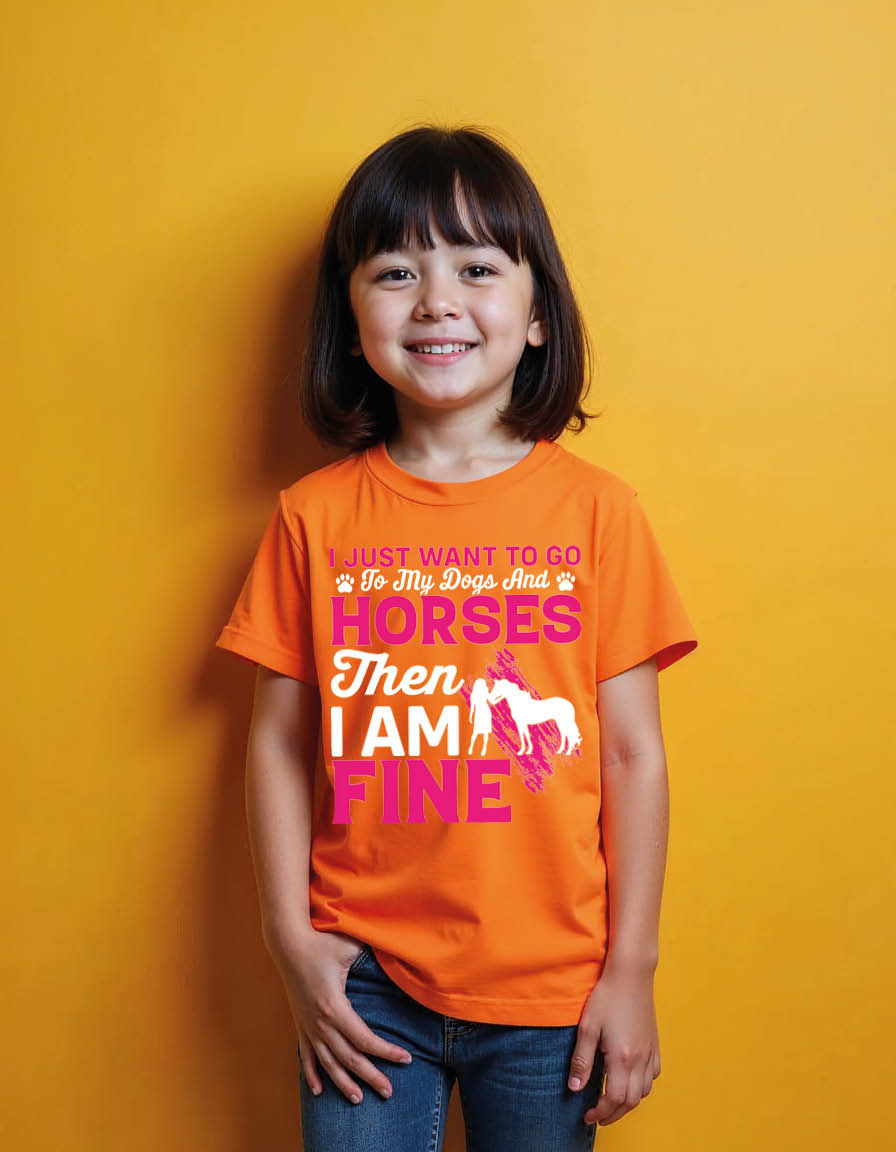Thumbnail: i just want to go to my dogs and horses then i am fine Unisex Printed T-Shirt