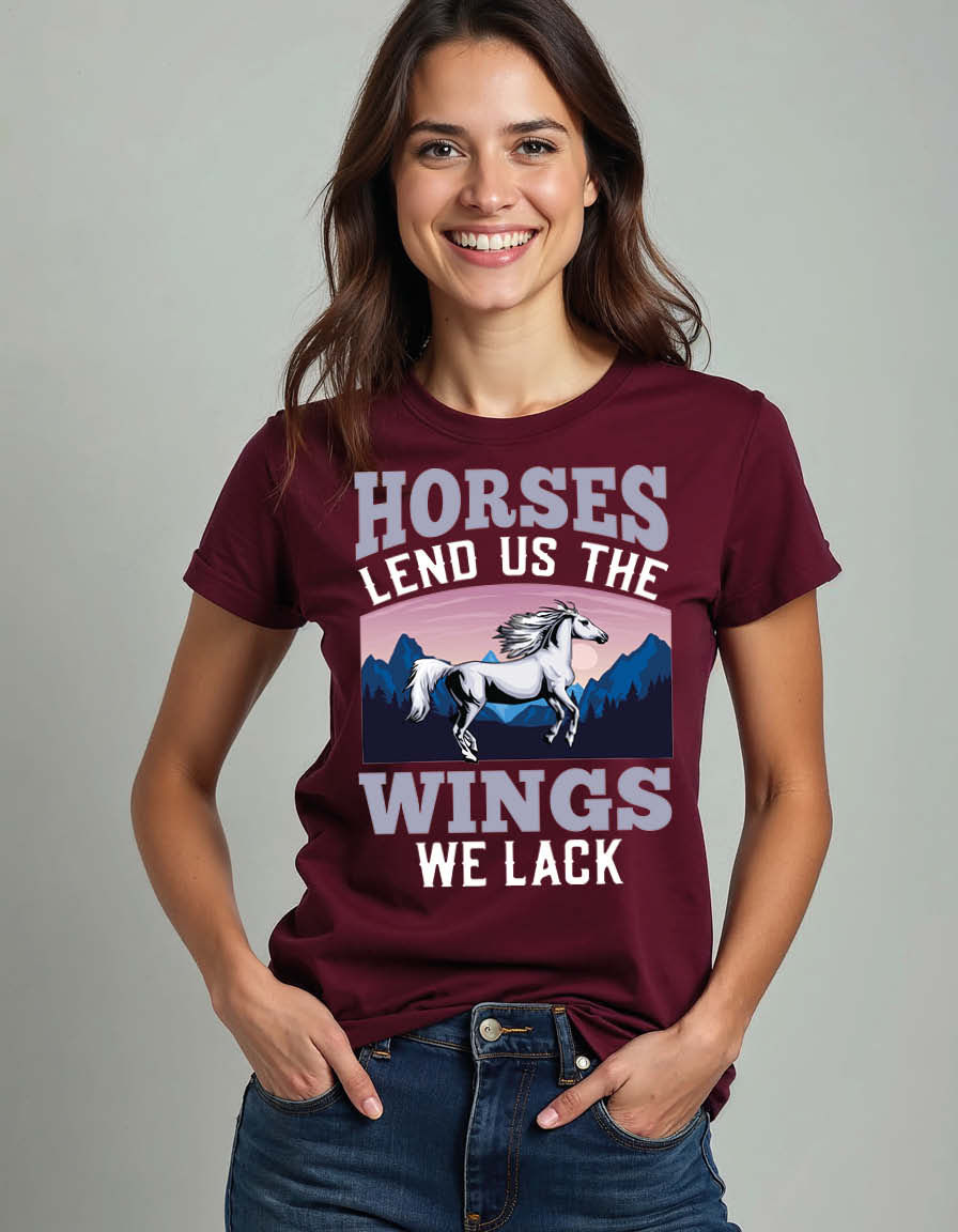Thumbnail: horses lend us the wings we lack Casual Unisex Printed Graphic T-Shirt