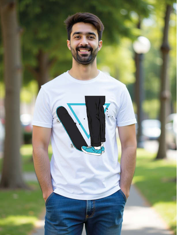 Thumbnail: Light Blue Skateboard Unisex Printed Graphic T-Shirt for Mens,Womens & Kids