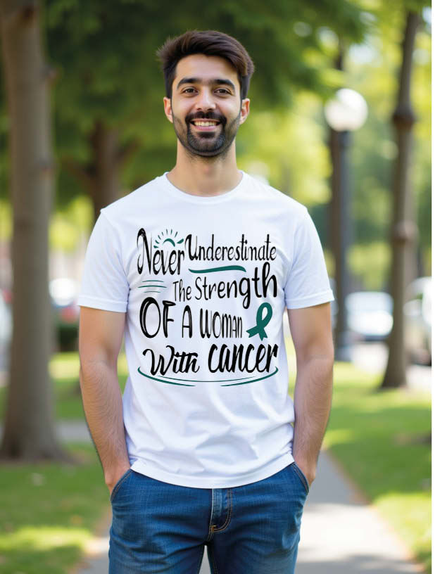 Thumbnail: never underestimate the strengh of a women with cancer Unisex Printed T-Shirt