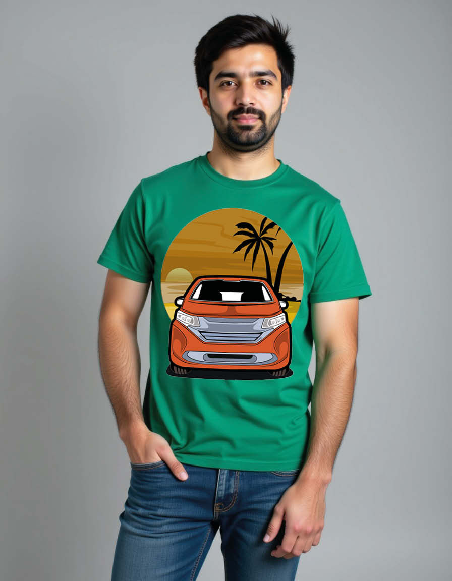 Car in beach Unisex Printed Graphic T-shirt
