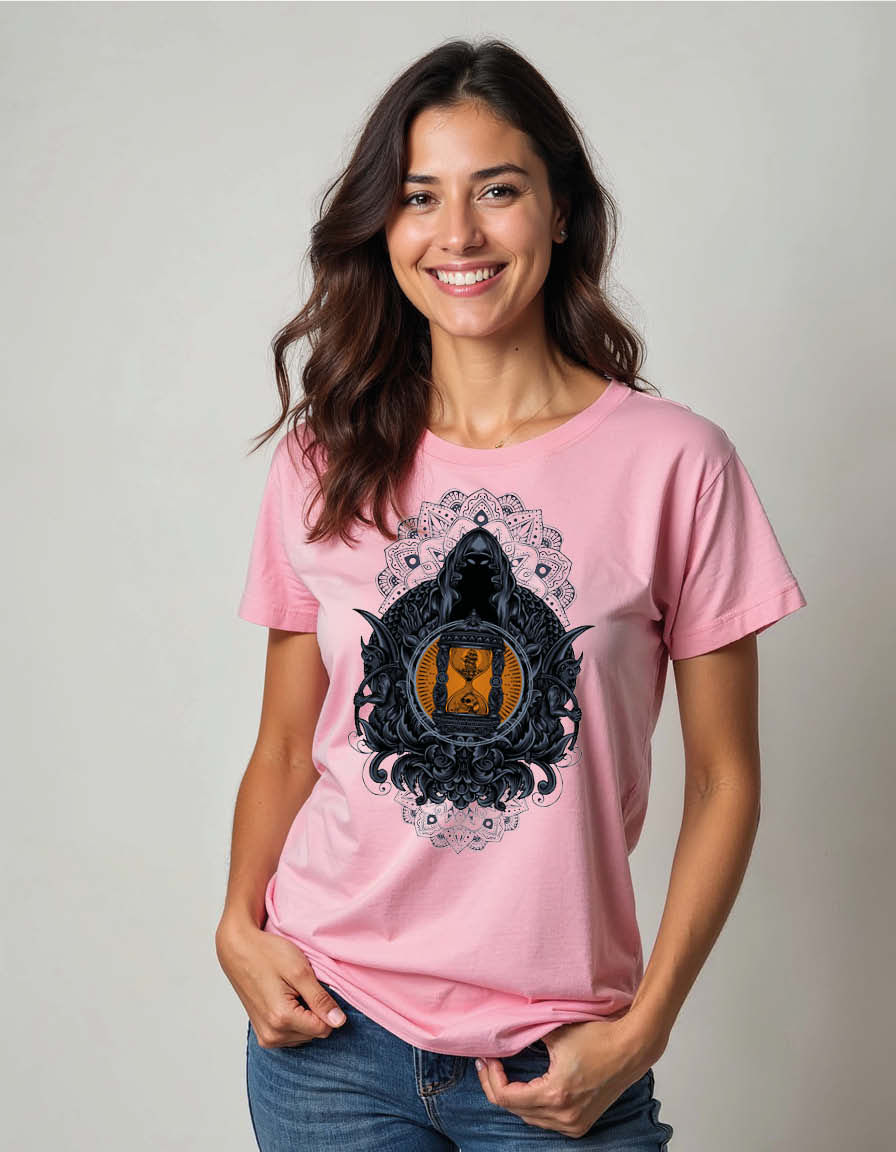 Thumbnail: Hooded Figure Hourglass Mandala Classic Unisex Printed Graphic T-Shirt