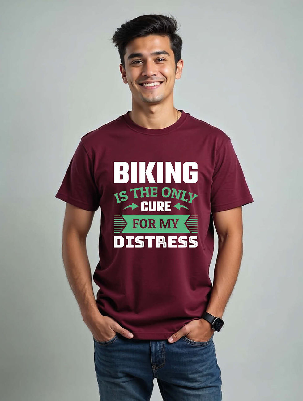 Biking is the only cure for my distress Unisex Printed Graphic T-shirt