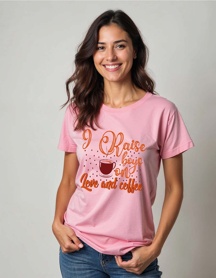 Thumbnail: i raise boys on love and coffee Vintage Unisex Printed Graphic T-Shirt