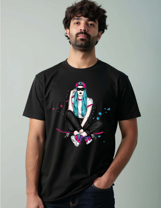 Thumbnail: Vibrant Skater Casual Unisex Printed Graphic T-Shirt for Mens,Womens & Kids