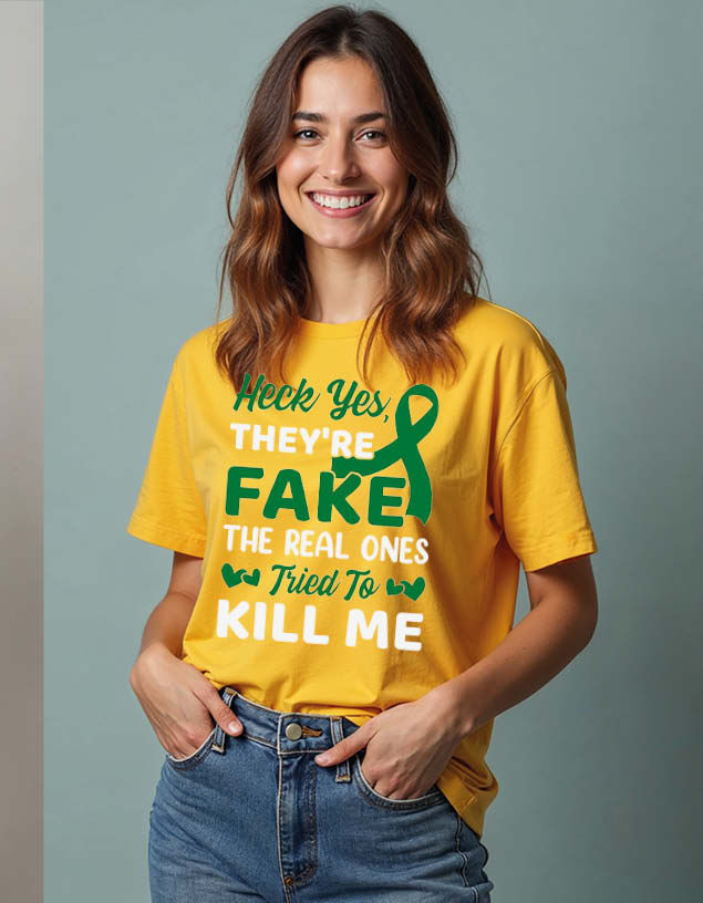 Thumbnail: heck yes they're fake the real ones tried to kill me Unisex Printed Graphic Tees