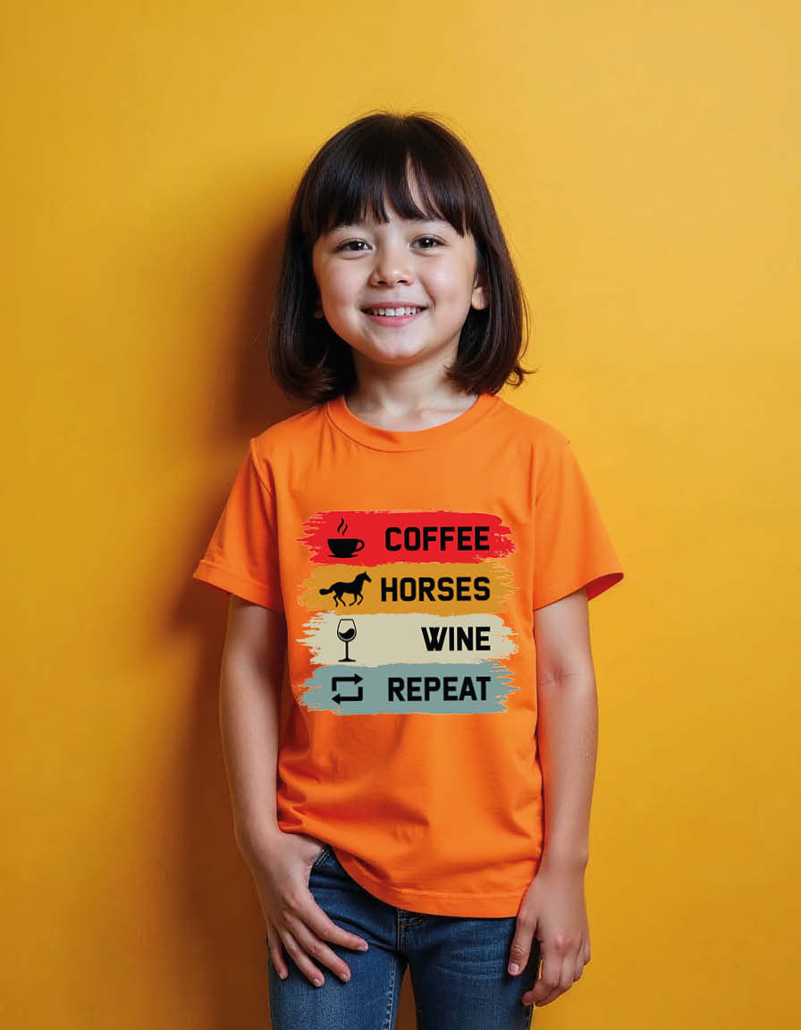 Thumbnail: coffee horses wine repeat Unisex Printed Graphic T-Shirt For Mens, Womens & Kids