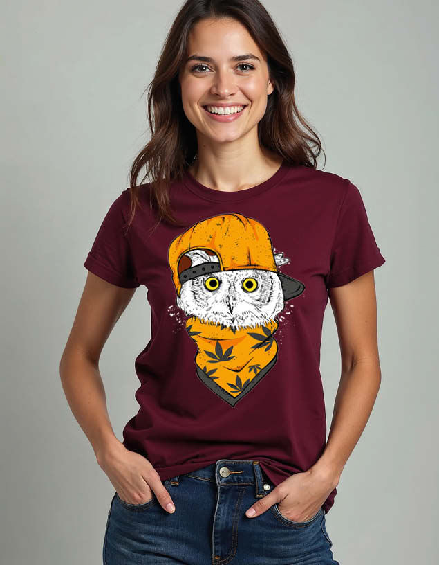Owl in Cap and Bandana Unisex Printed Graphic T-Shirt for Mens,Womens & Kids