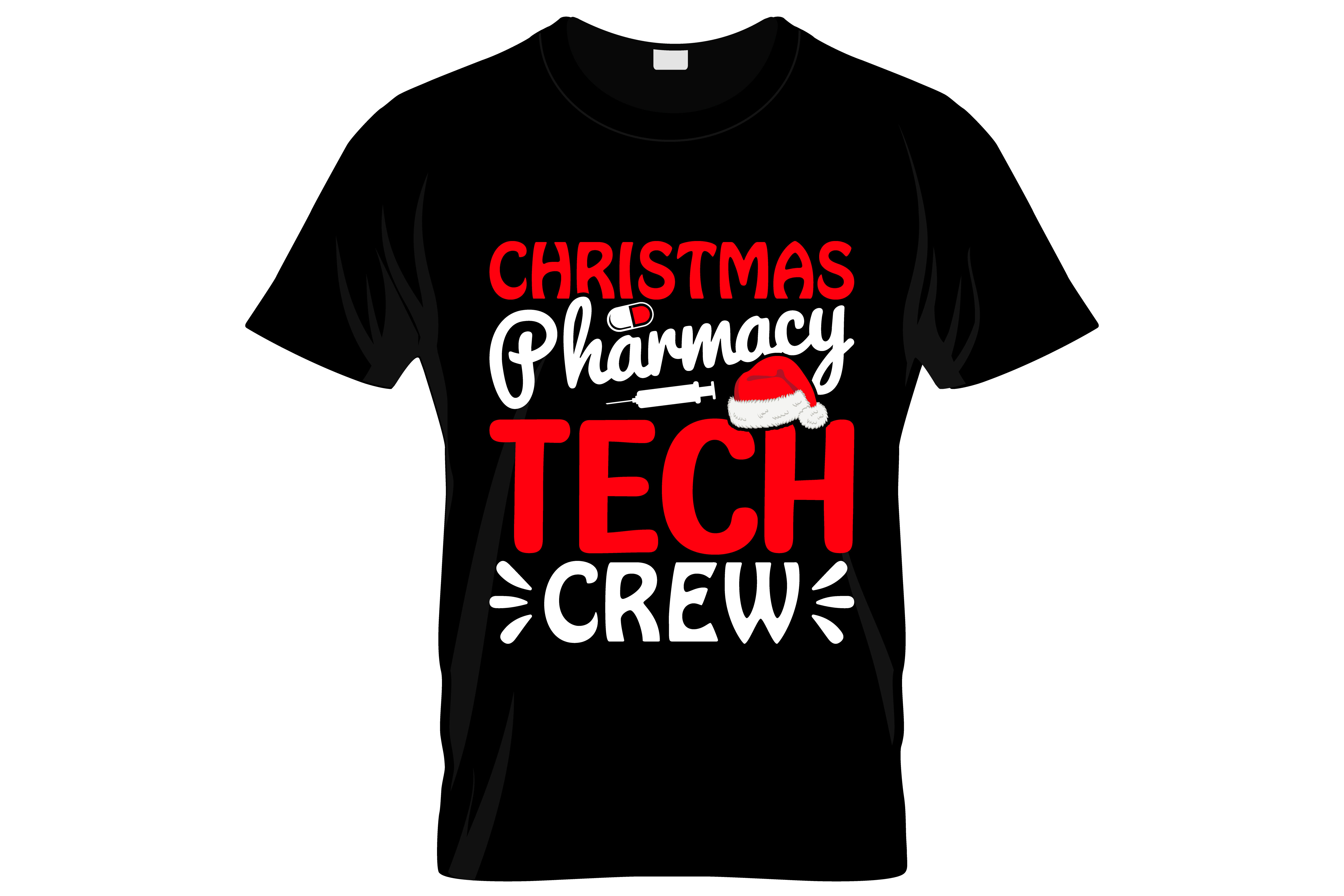 christmas pharmacy tech crew typography printed t shirts