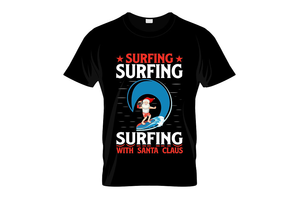 surfing surfing surfing with santa claus typography printed t shirts