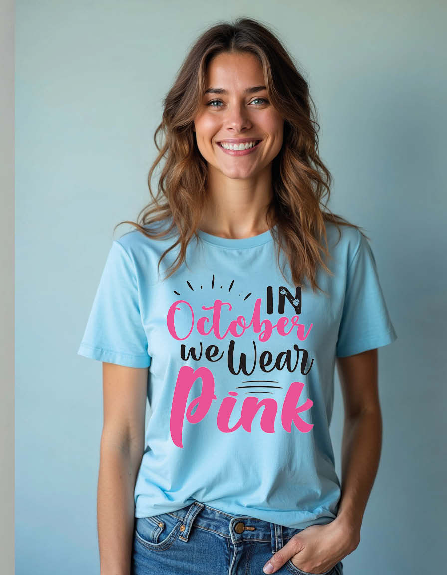 Thumbnail: in october we wear pink Unisex Printed Graphic T-Shirt For Mens, Womens & Kids