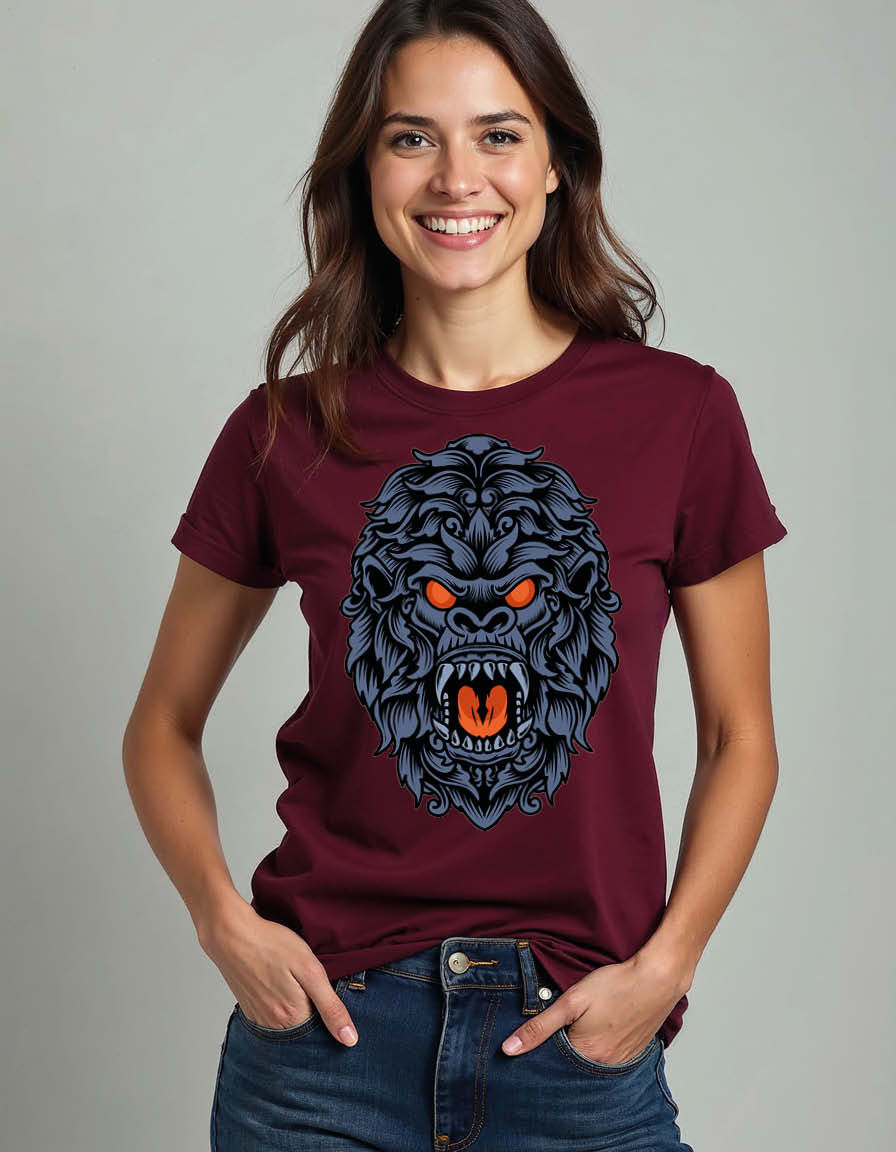 Growling Engraved Gorilla Unisex Printed Graphic T-Shirt for Mens,Womens & Kids