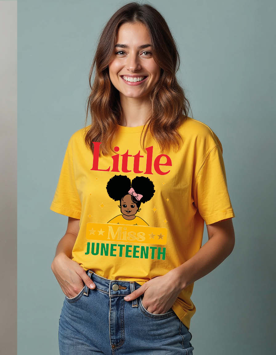 Thumbnail: little miss juneteenth Unisex Printed Graphic T-Shirt For Mens, Womens & Kids