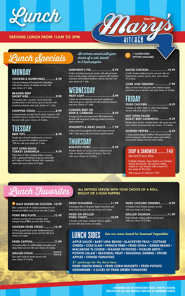 Mary's Restaurant Virginia Beach Lunch Menu