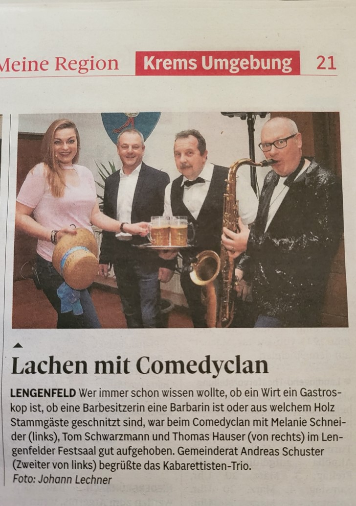 NÖN-Bericht Lachen mit Comedyclan über Frisch serviert im Lengenfelder Festsaal
