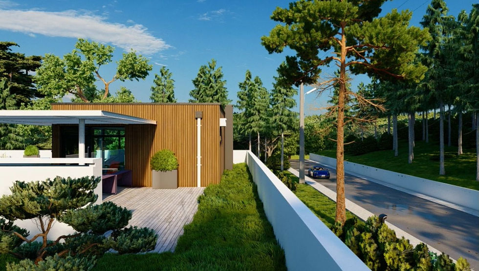 Rooftop terrace street view - Contemporary Mediterranean two-storey house project.