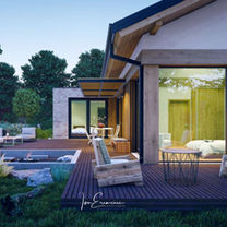 Architectural perspective of a modern small 4-bedroom single story house, design for compact lots