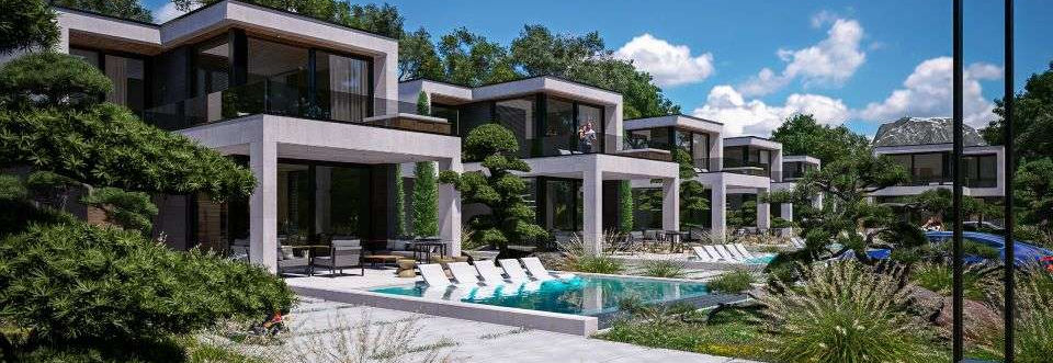 Proiecte case cu etaj, stil minimalist in complex rezidential de vile de lux, modele excelente pentru dezvoltatori imobiliari premium