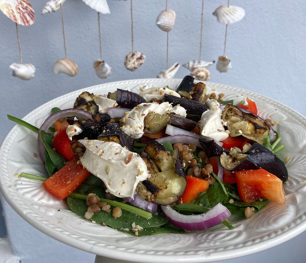 middle-eastern inspired eggplant salad on plate