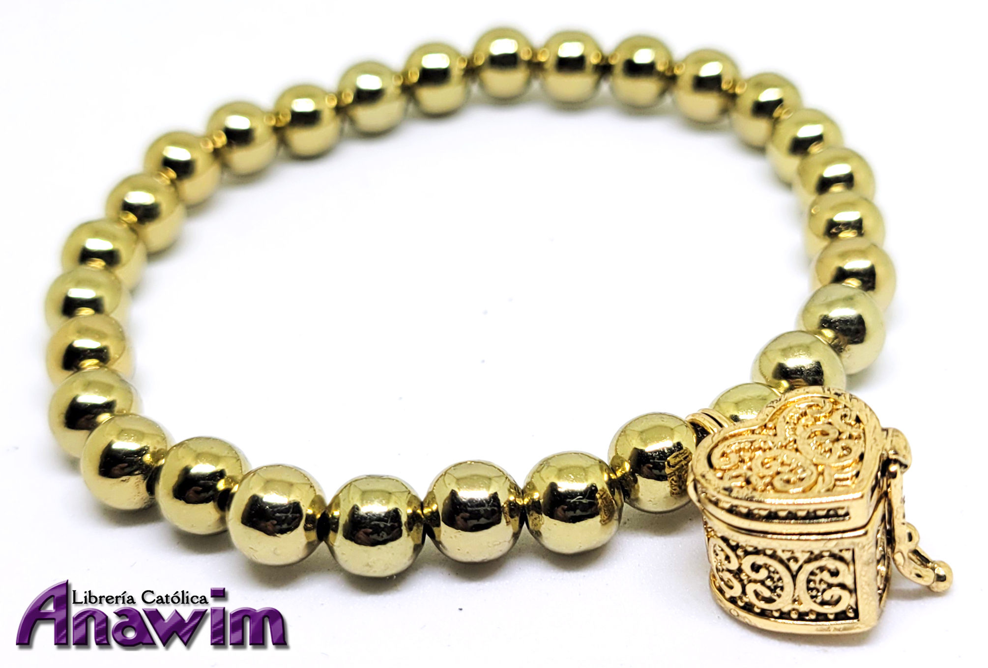 Pulsera de stainless steel Dorado con cofre de corazón