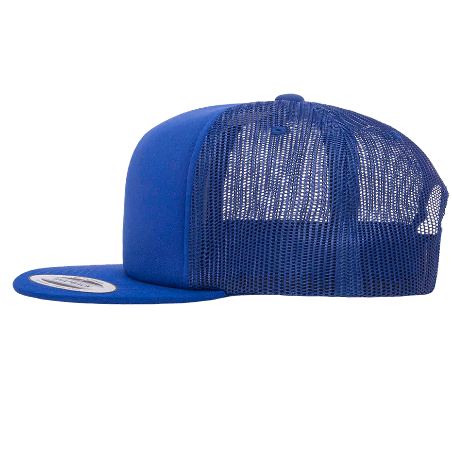 casquette-trucker-yupoong-front-mousse-a-personnaliser-6005-royal-royal-gauche.webp