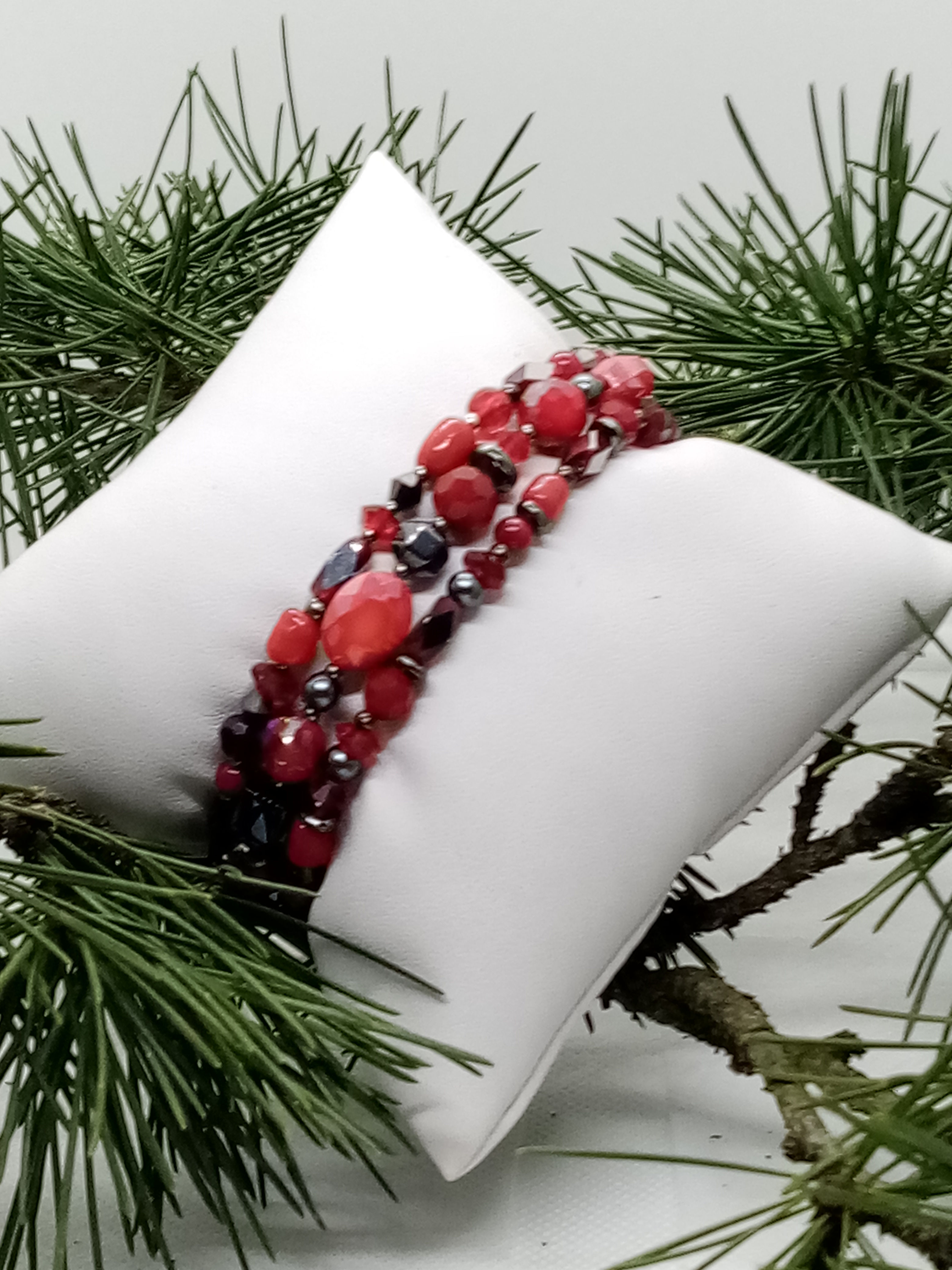 Bracelet 3 rangs en Jaspe rouge : 75